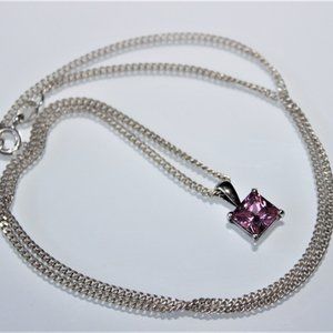 STERLING SILVER PINK CRYSTAL WITH 20" CHAIN